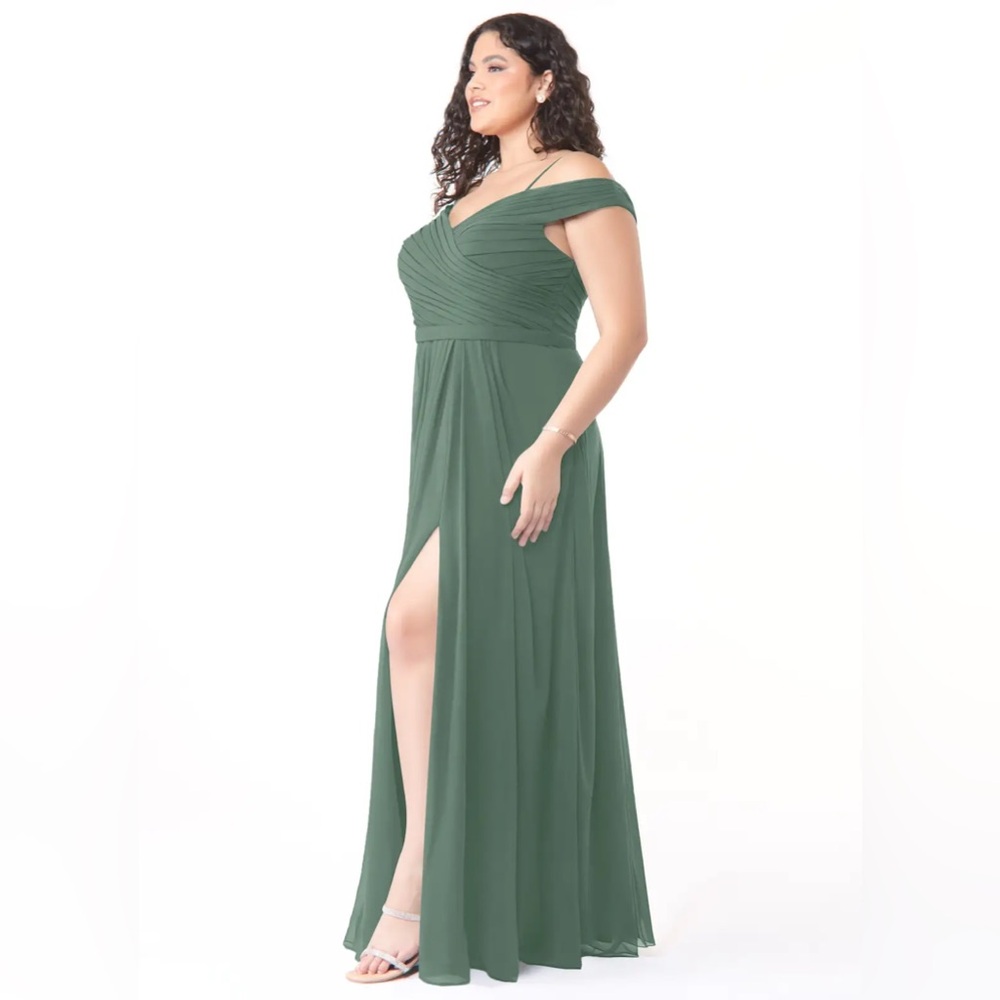 Azazie Off-Shoulder Maxi Dress in Green - Picture 7 of 7